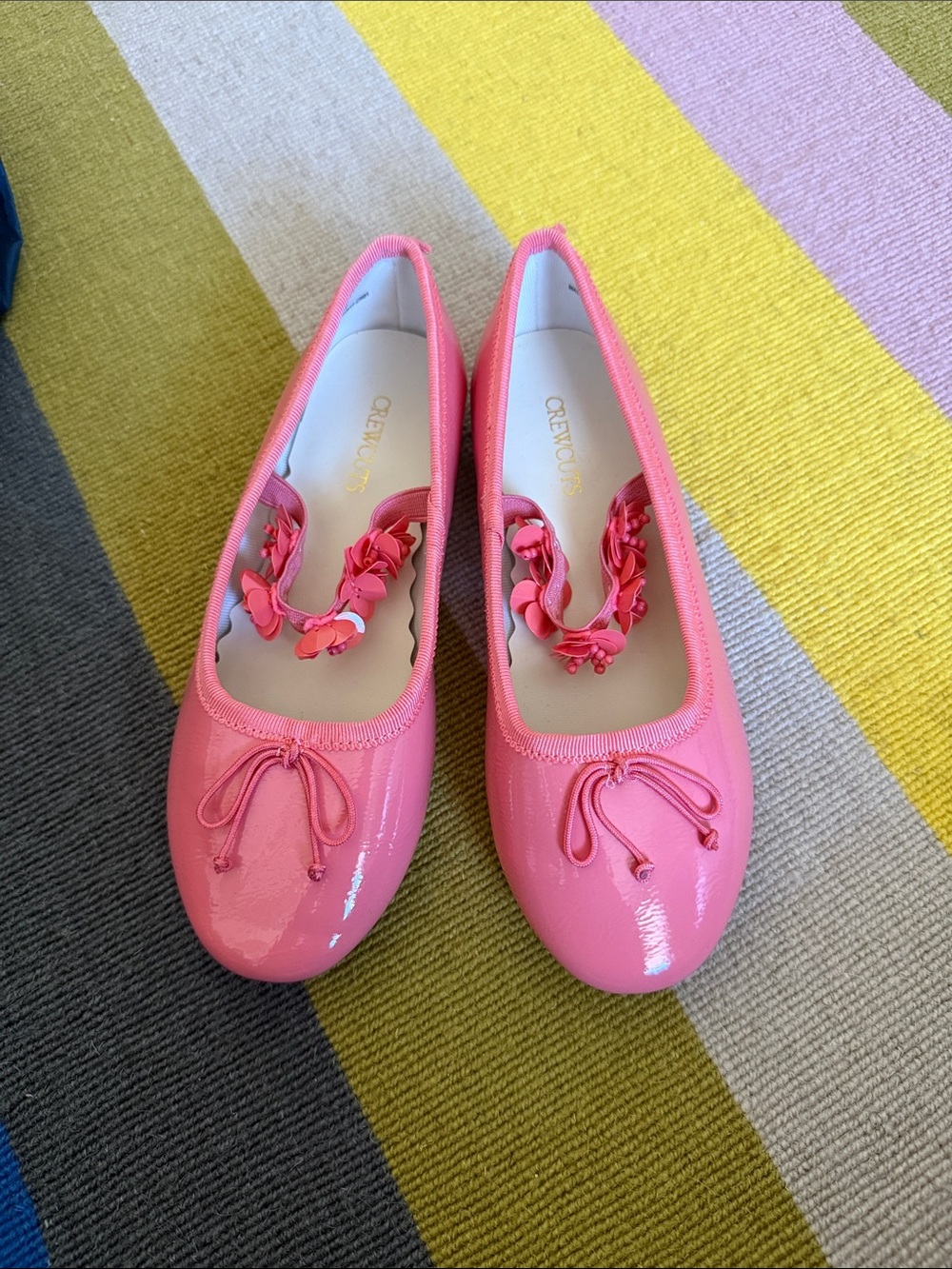 J. Crew Pink Patent Girls' Ballet Flats with Flower Trim